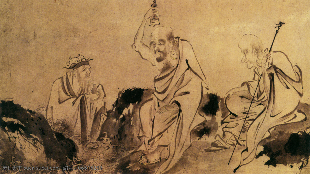 罗汉图部分 设计素材 人物名画 古典藏画 书画美术 棕色