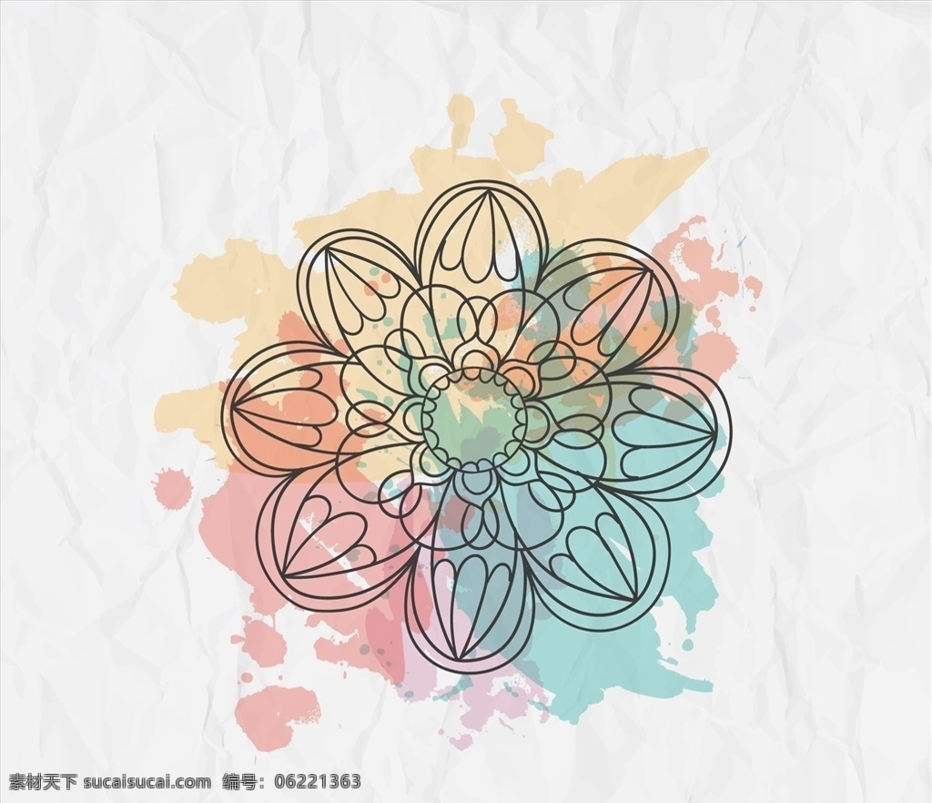 手繪 花 飛濺 水彩 花卉 抽象 油漆 曼陀羅 繪畫 鮮花 圖標(biāo) 高清 源文件