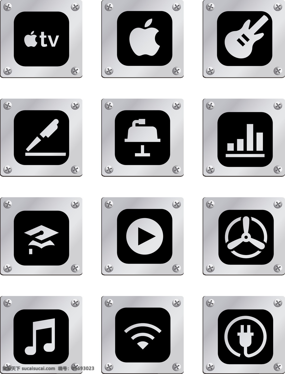 金属 风 苹果 系统 app 标志 元素 盒子 学习 音乐 运动 ios 软件 tv 无线 充电 手写