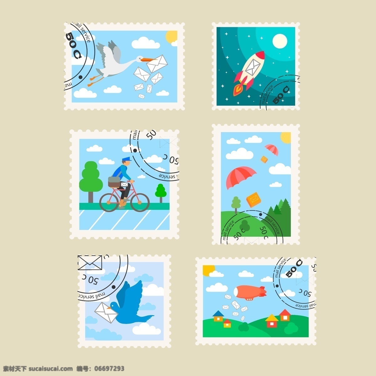 创意风景邮票 创意 卡通 风景 邮票