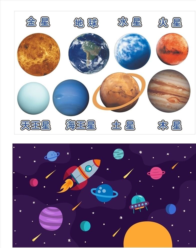 科技 太空 八大 行星 幼儿园 卡通 飞船 区域 分类 地球 星球