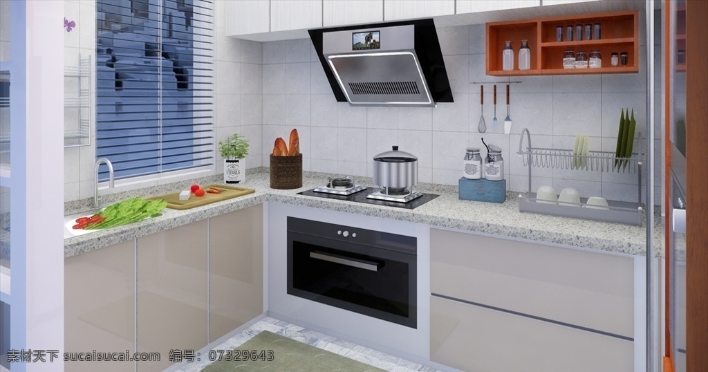 现代 风格 家居 封闭 厨房 整体厨柜 烤箱 冰柜 西式厨柜 油烟机 灯 气灶 厨房用品 厨具 瓷器 挂件 材质 贴图 3d设计 室内模型 skp