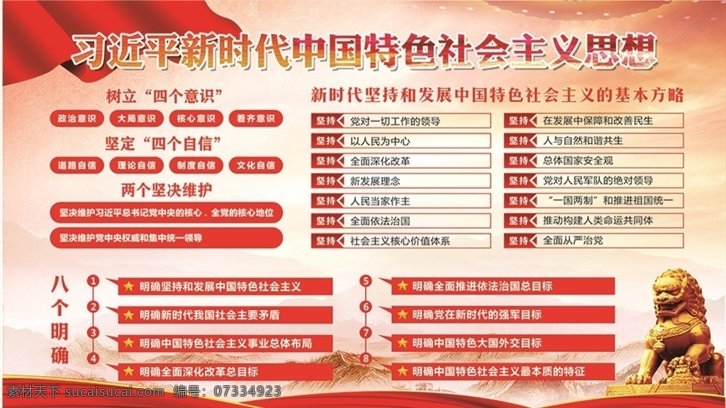 新時代 中國 特色 社會主義 思想 展板 中國特色 社會主義思想 八個明確 宣傳 海報 堅持和發(fā)展 基本方略 展板模板