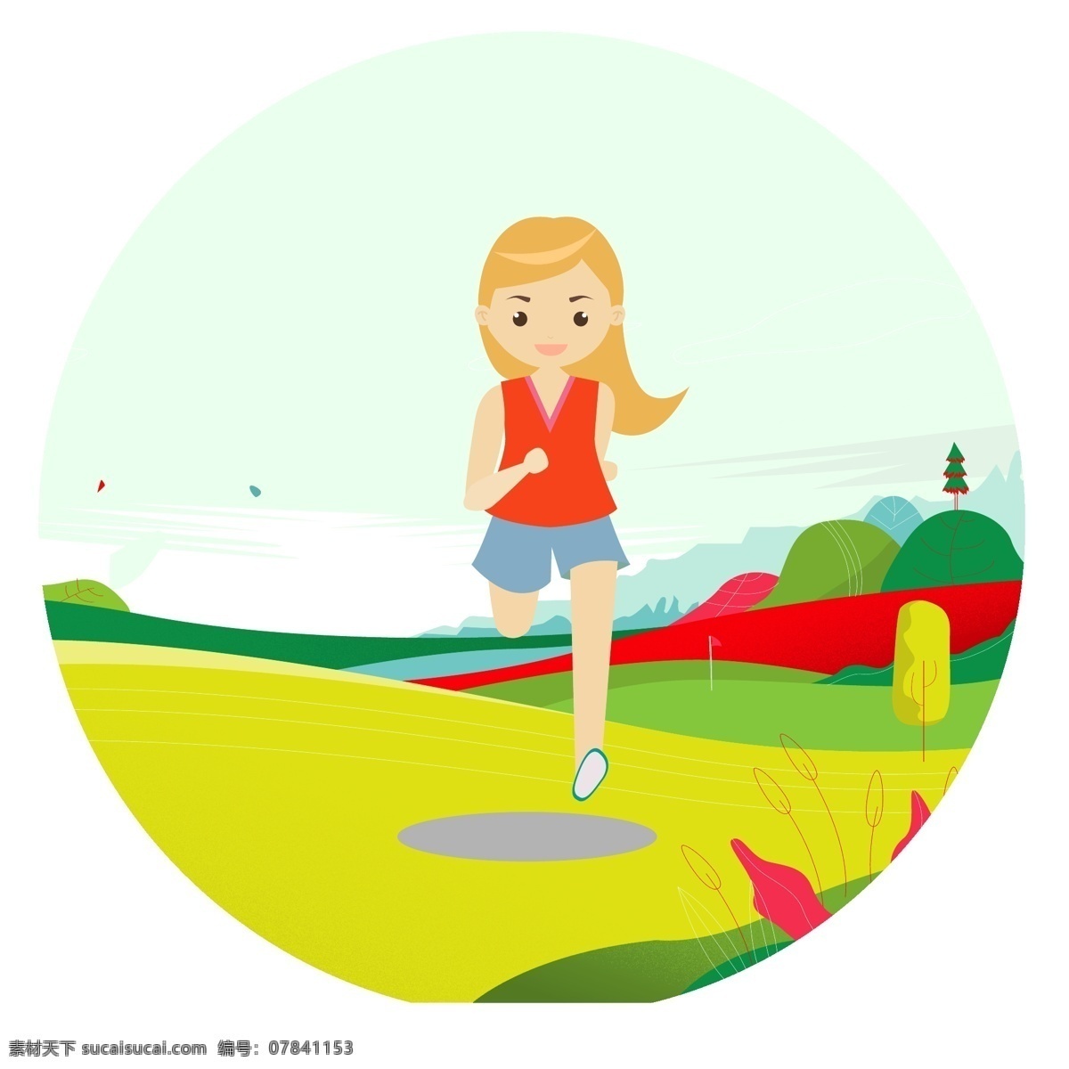 春季 运动 健康 跑步 女孩 手绘 卡通 春季运动健康 放风筝 春季运动 运动健身 跑步女孩 卡通设计 卡通男孩 野外 春季郊游