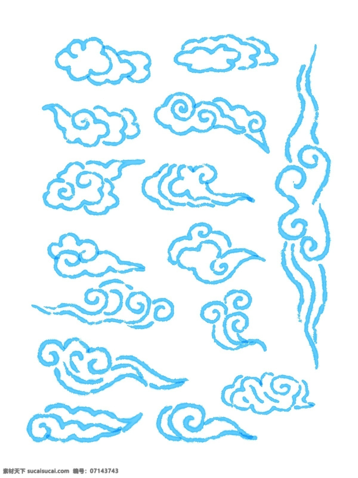 款 淺藍(lán)色 中國(guó) 風(fēng) 祥云 底紋 筆觸 古典 藍(lán)色 手繪 圖標(biāo)元素 線條 花紋 背景 免 摳 圖 分層