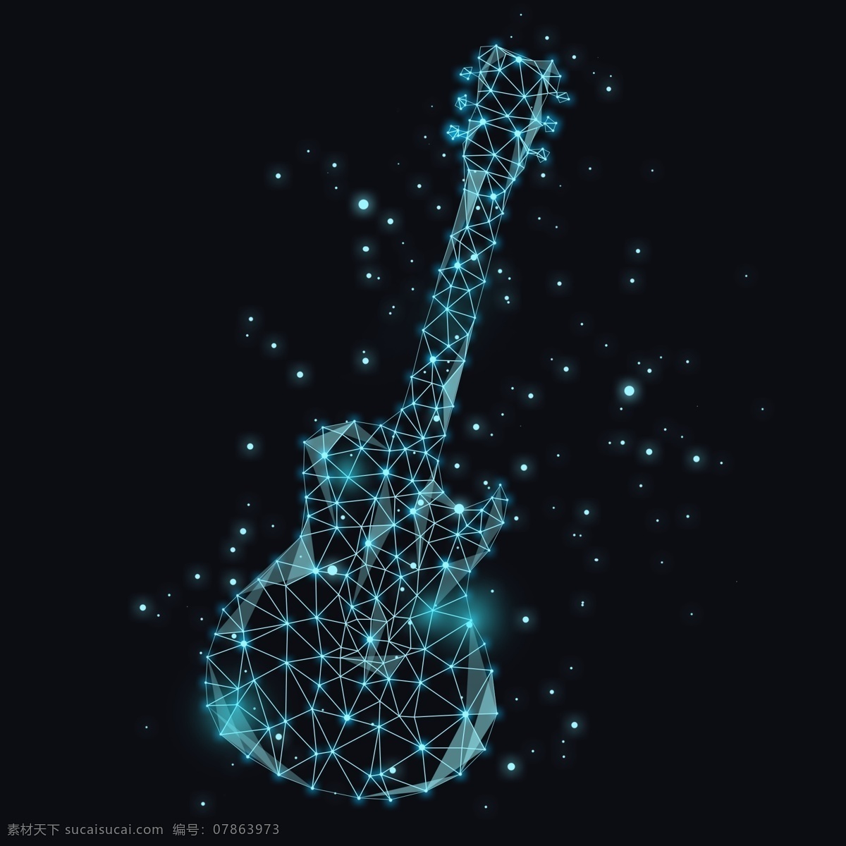 科技 感 发光 点线 吉他 音符 音乐 符号 商用 高光 高科技 科幻 科技感 酷炫 乐器
