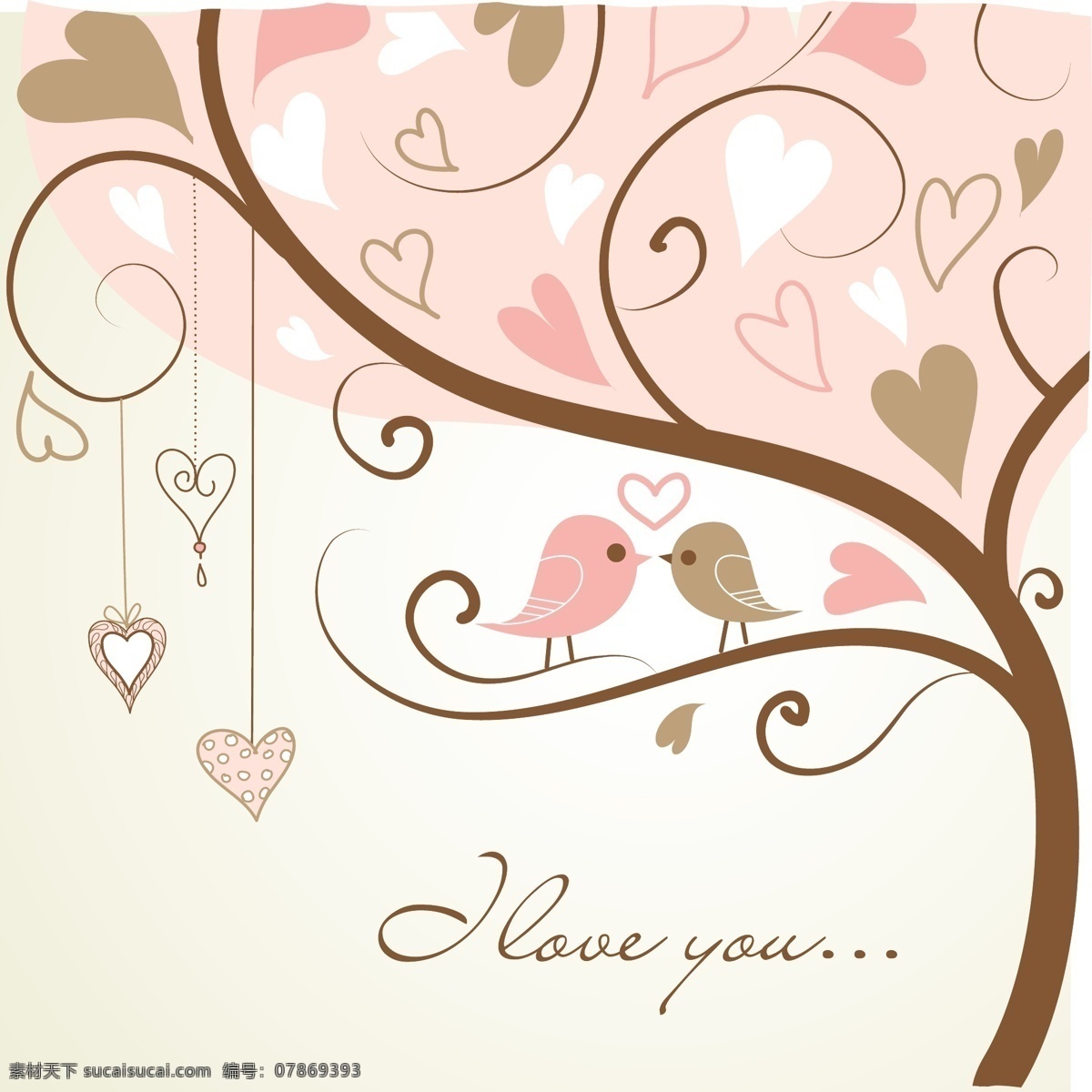 爱情 中 两 只 鸟 程式化 树 白色
