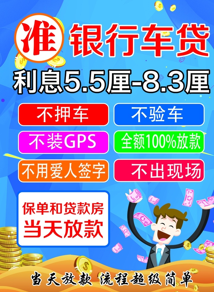 準(zhǔn) 銀 行車 貸 銀行貸款 車貸 貸款 卡通人物 藍(lán)色背景 分層