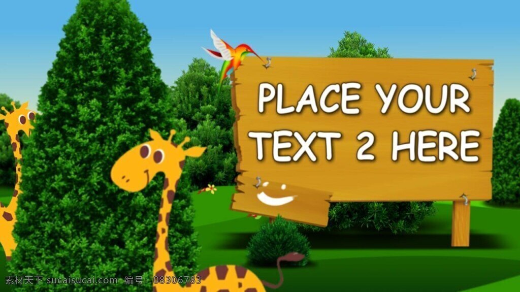 幸福 童年 动画 视频 森林 长颈鹿 卡通 彩色 ae模板 特效视频