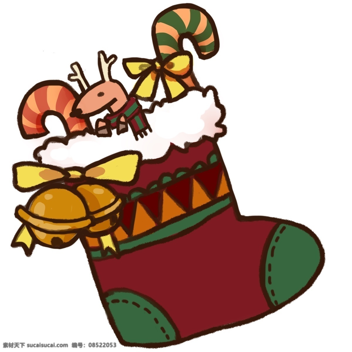 圣誕 襪子 卡通 可愛(ài) 麋鹿 鈴鐺 節(jié)日 原創(chuàng) 手繪 糖果 圣誕襪 卡哇伊 拐杖 拐杖糖果