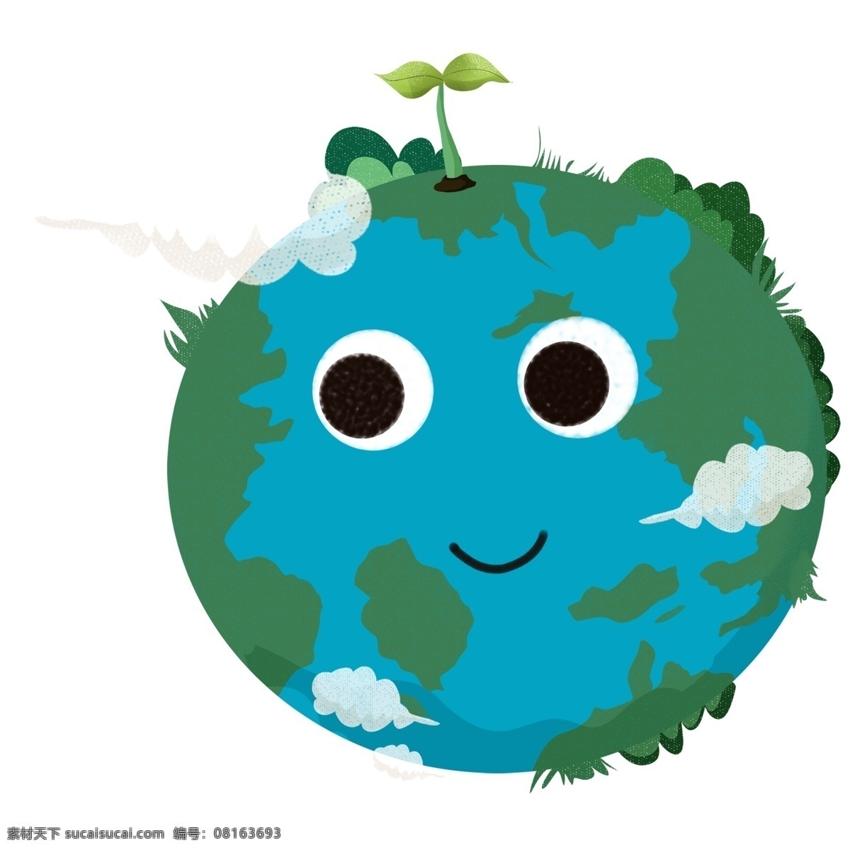 卡通 可爱 一个 地球 表情 蓝色 插画 环境保护