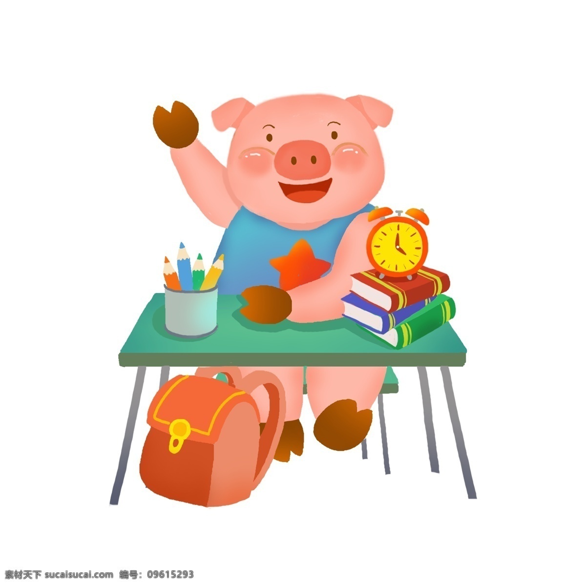 手绘 可爱 生肖 猪 系列 精品 元素 六 文具 上课 创意 生肖猪 举手发言