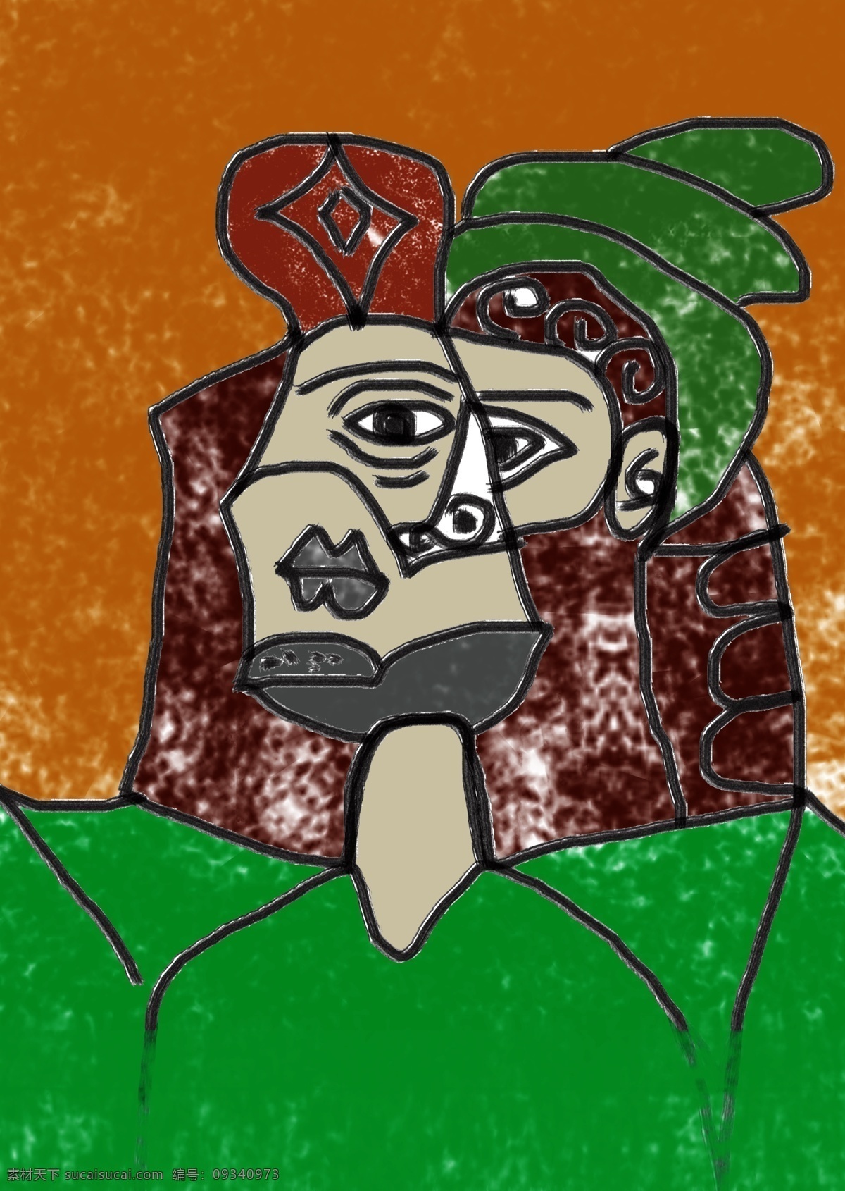戴绿帽 子 人物肖像 抽象 戴绿帽子 手绘 人物 毕加索 分层