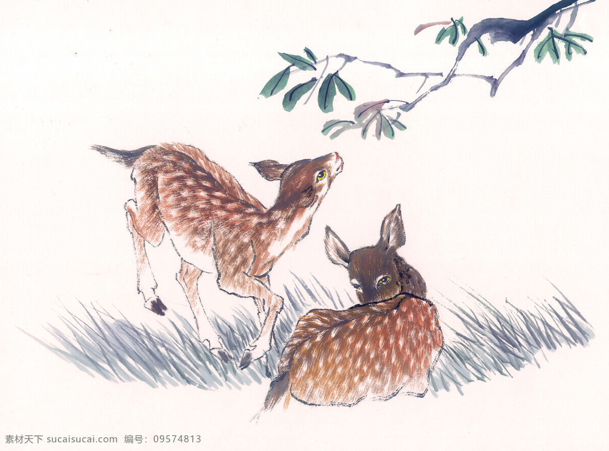 国画 飞禽走兽 动物 鹿 文化艺术 绘画书法 设计图库
