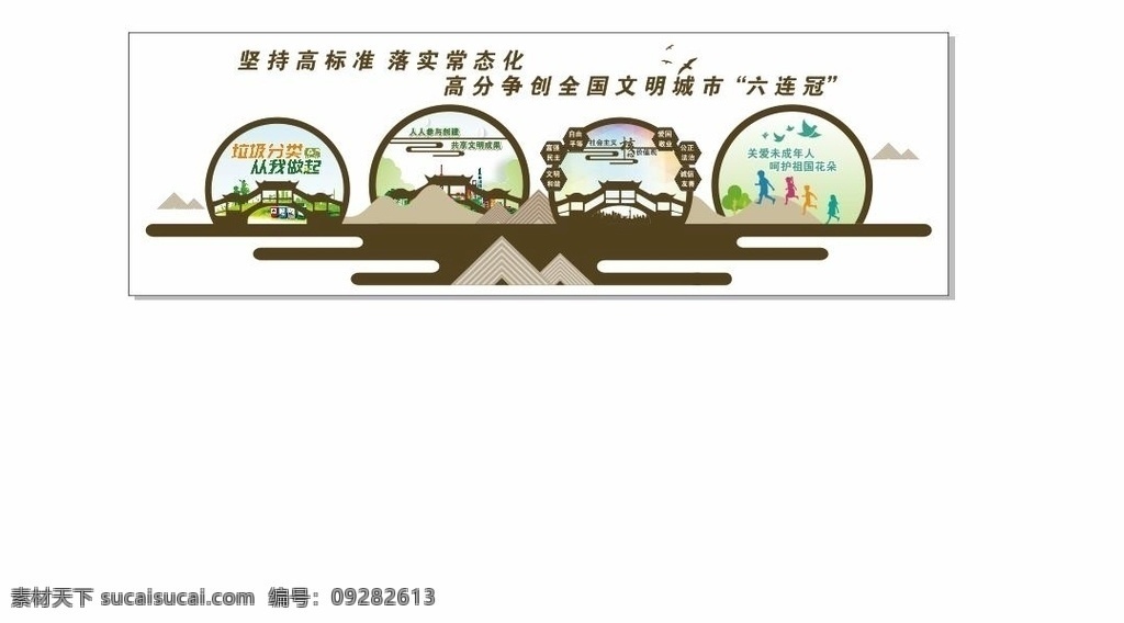 社區(qū)文化墻 六連冠 文明城市 社區(qū) 文化墻 垃圾分類 社會主義 核心價值觀 關愛未成年