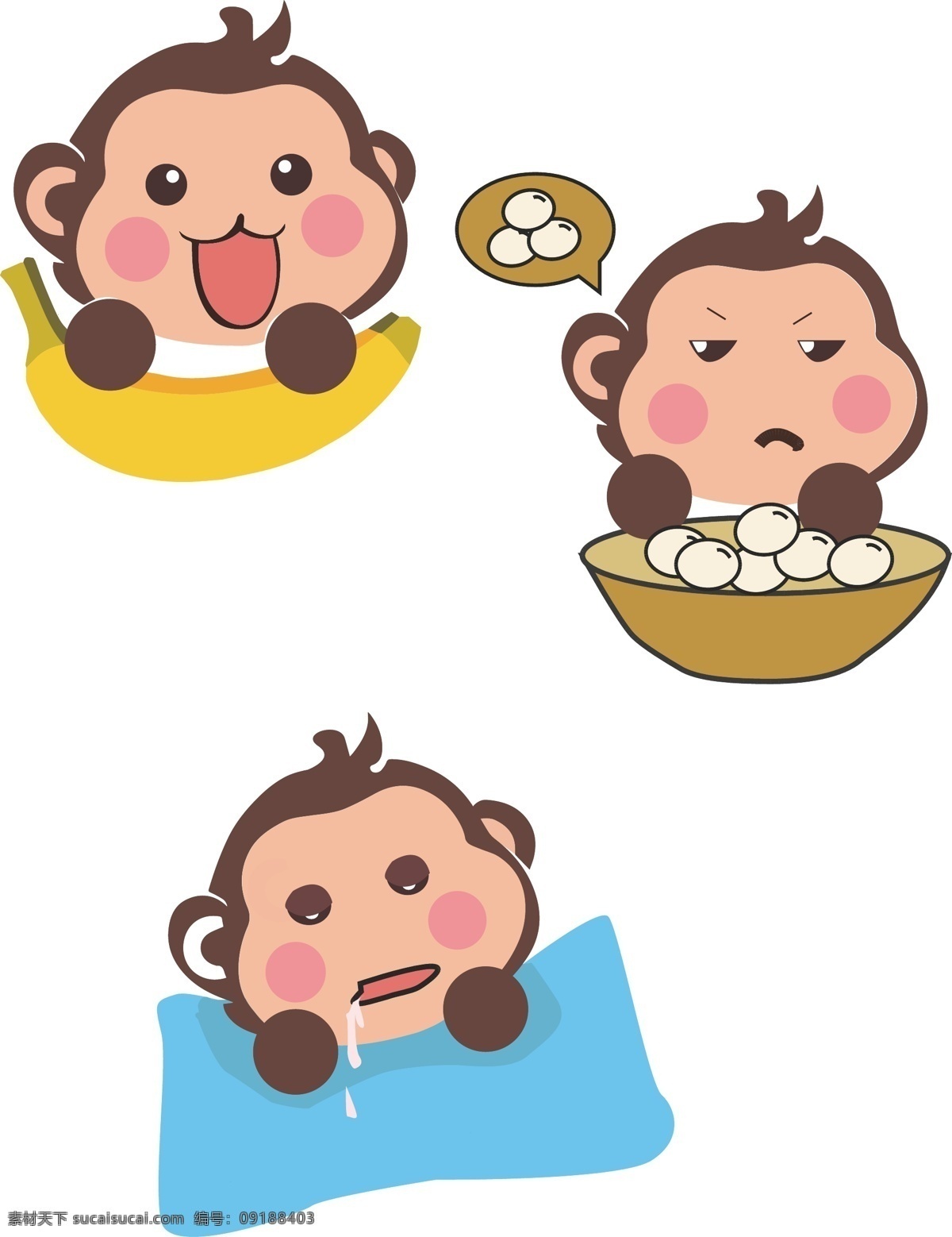 2016 猴年 猴子 卡通 矢量 创意 新年 愿望 手绘猴子 矢量下载 卡通表情 创意图稿 白色