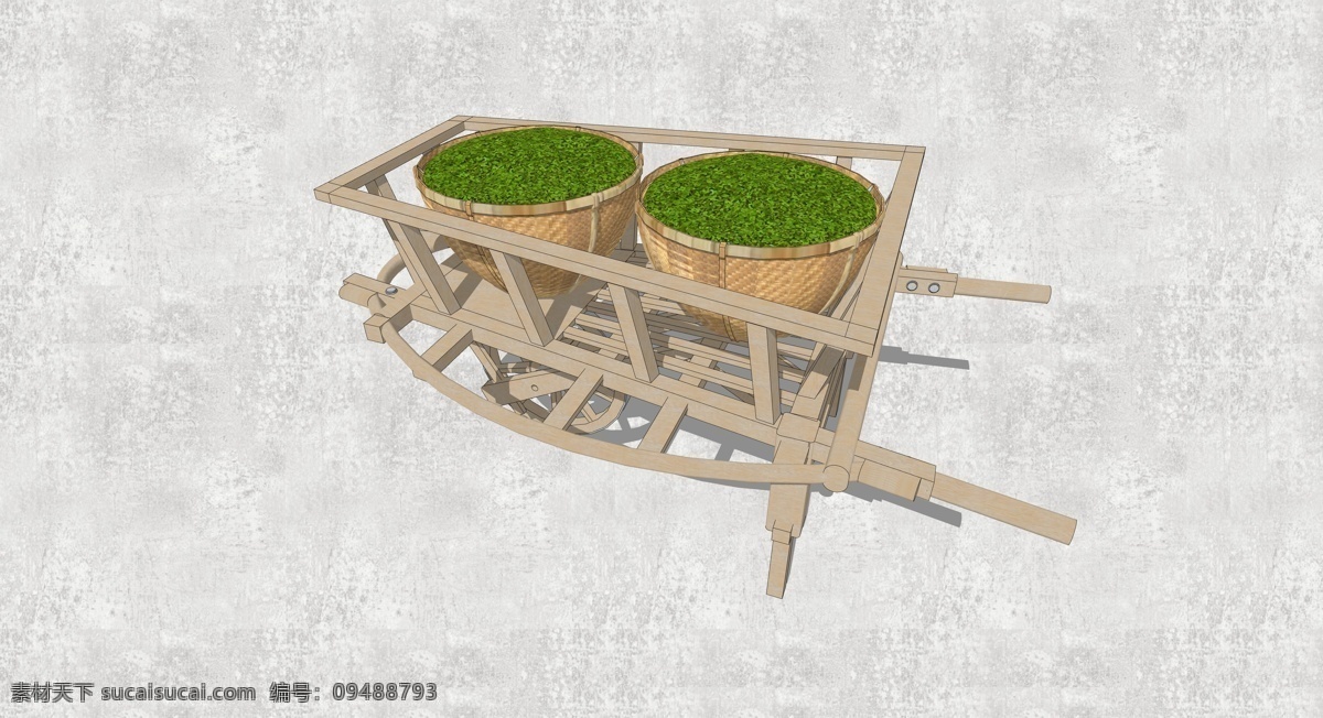 手推車 推車 農(nóng)用車 生產(chǎn)用具 民俗用具 曬茶 制茶 效果圖 草圖大師 ctxgt01 環(huán)境設(shè)計