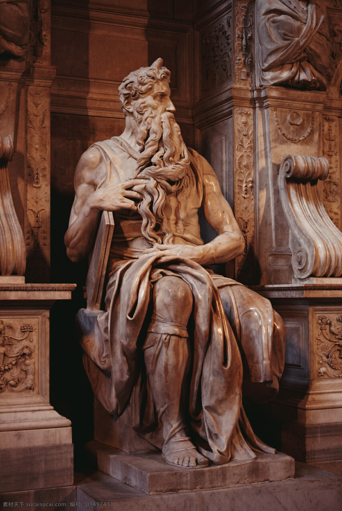 米开朗基罗 作品 摩西 坐像 雕塑 大理石雕像 现 位于 罗马 梵蒂冈 圣彼得大教堂 犹太人 中 最高 领袖 建筑园林 摄影图库 300