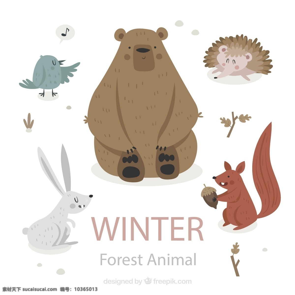 可爱 冬季 森林 动物图片 兔子 刺猬 松鼠 源文件 矢量 高清图片