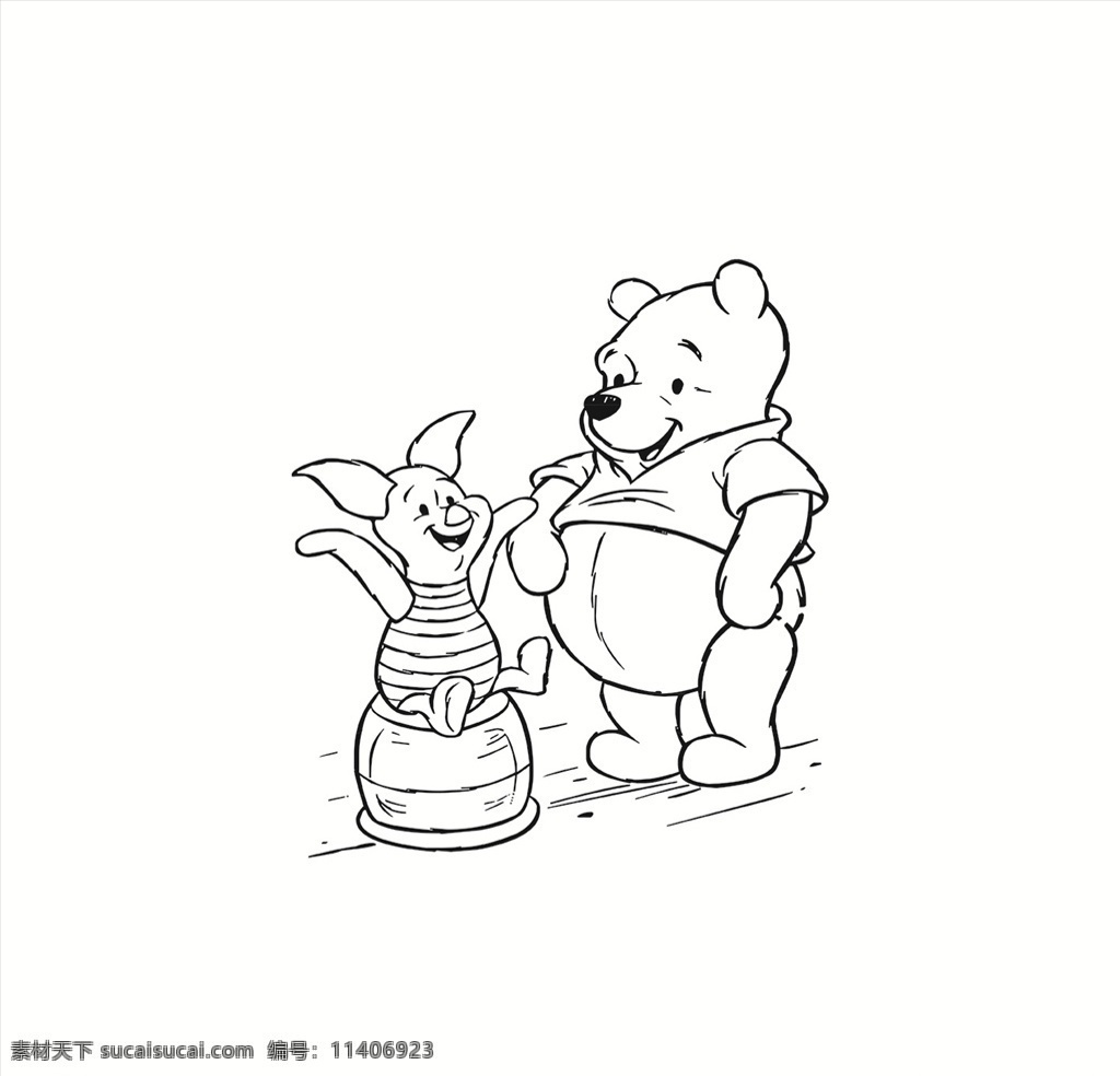 小熊维尼 场景 插画 卡通 动画 矢量图 硅藻泥 图案 刻图 猪 动漫动画 动漫人物