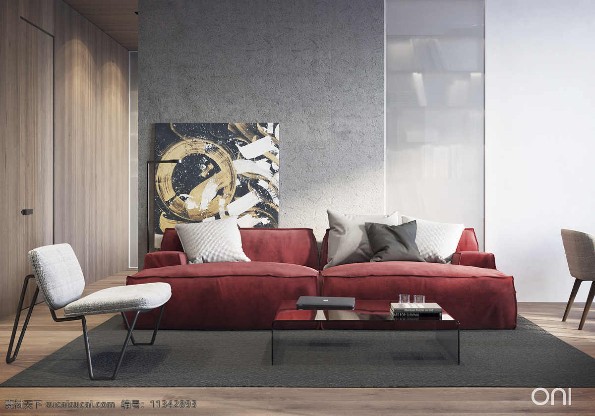 现代 客厅 红色 沙发 墙纸 墙布 效果图 室内设计 搭配