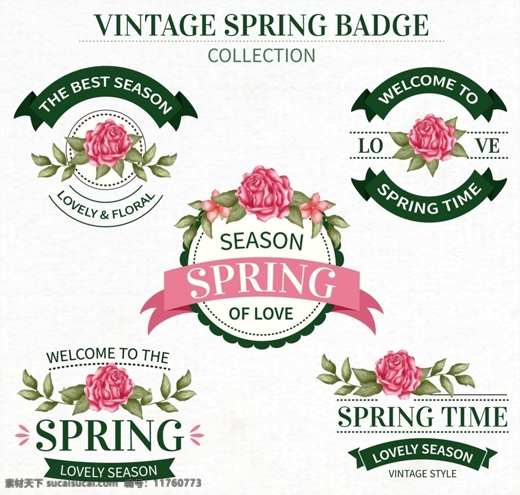 复古 春季 花卉 徽章 玫瑰 条幅 矢量 高清图片