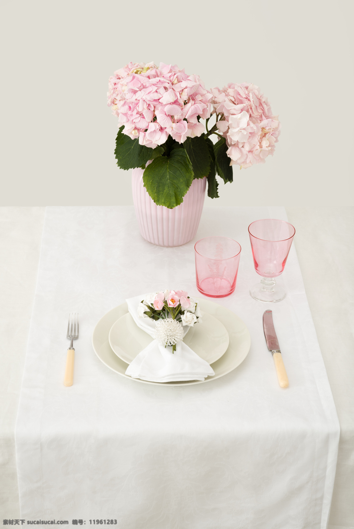 静物 粉色 绣 球花 植物 餐具 花朵 绣球花 花卉 生物世界 花草