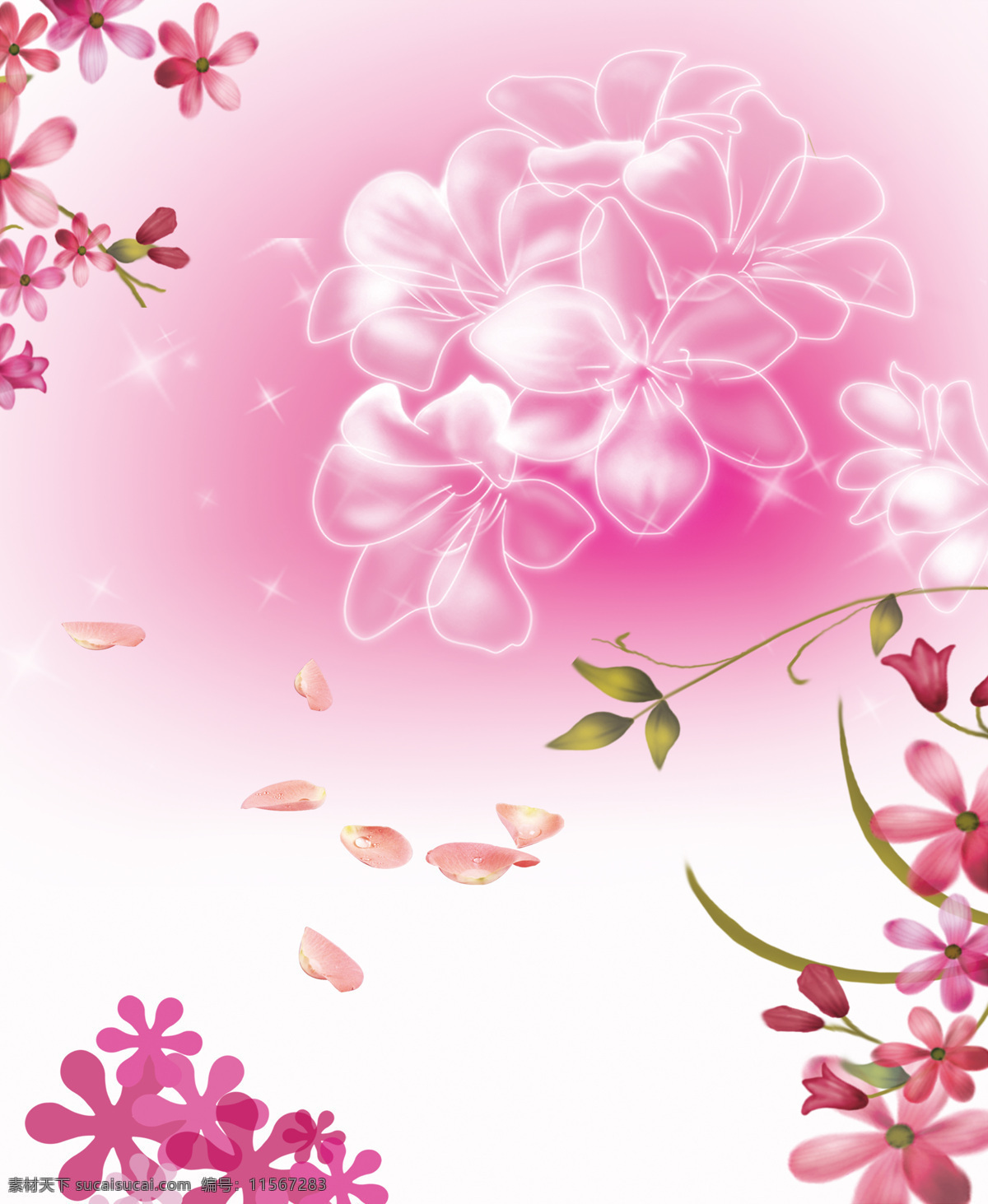 中式 高清 粉色 花朵 移门 画 效果图 移门画