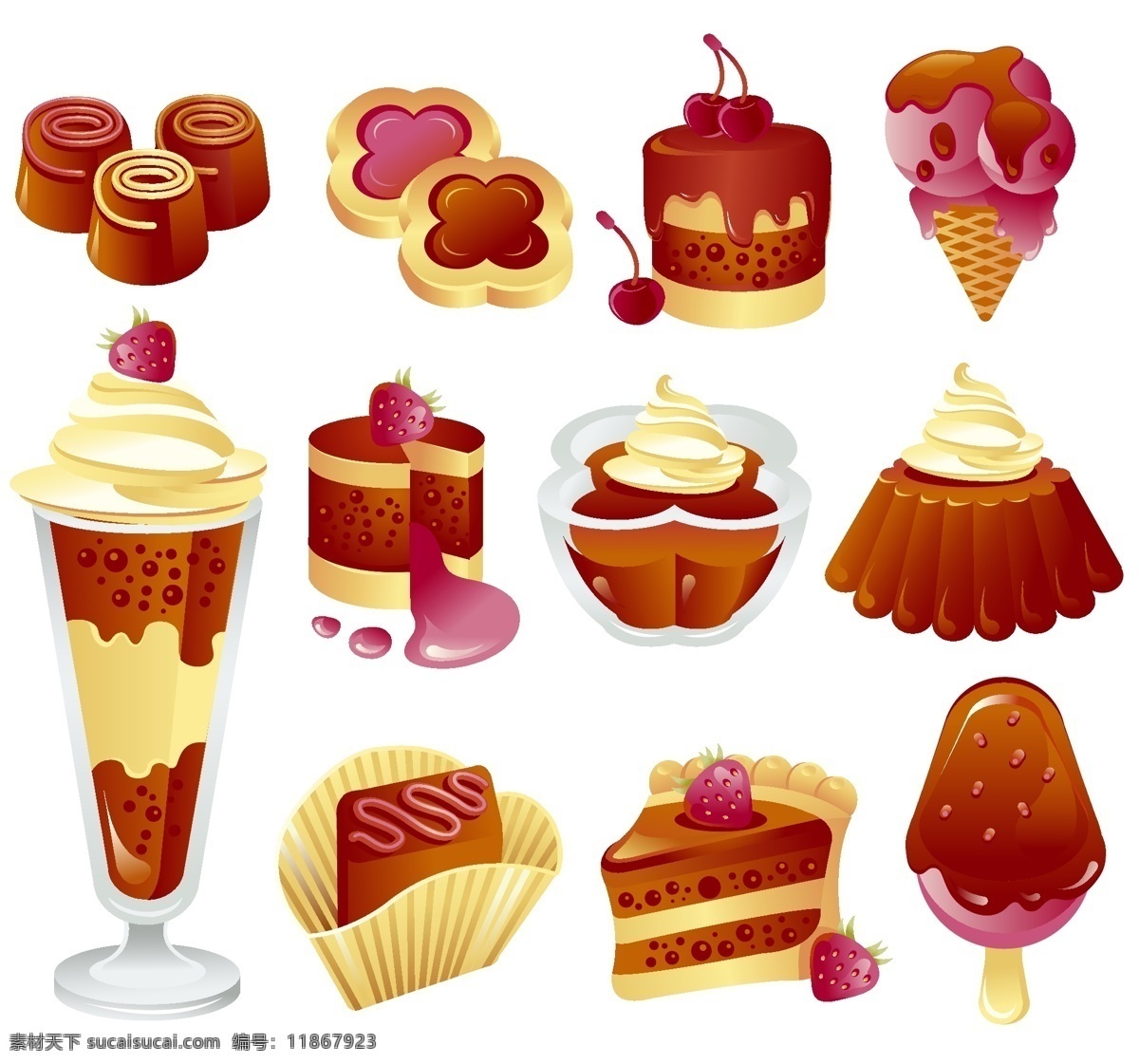 可口 诱人 甜点 主题 矢量 冰激凌 彩色 潮流 蛋糕 个性 平面 平面设计 巧克力 矢量素材 装饰 海报 现代 食物果蔬 其他海报设计