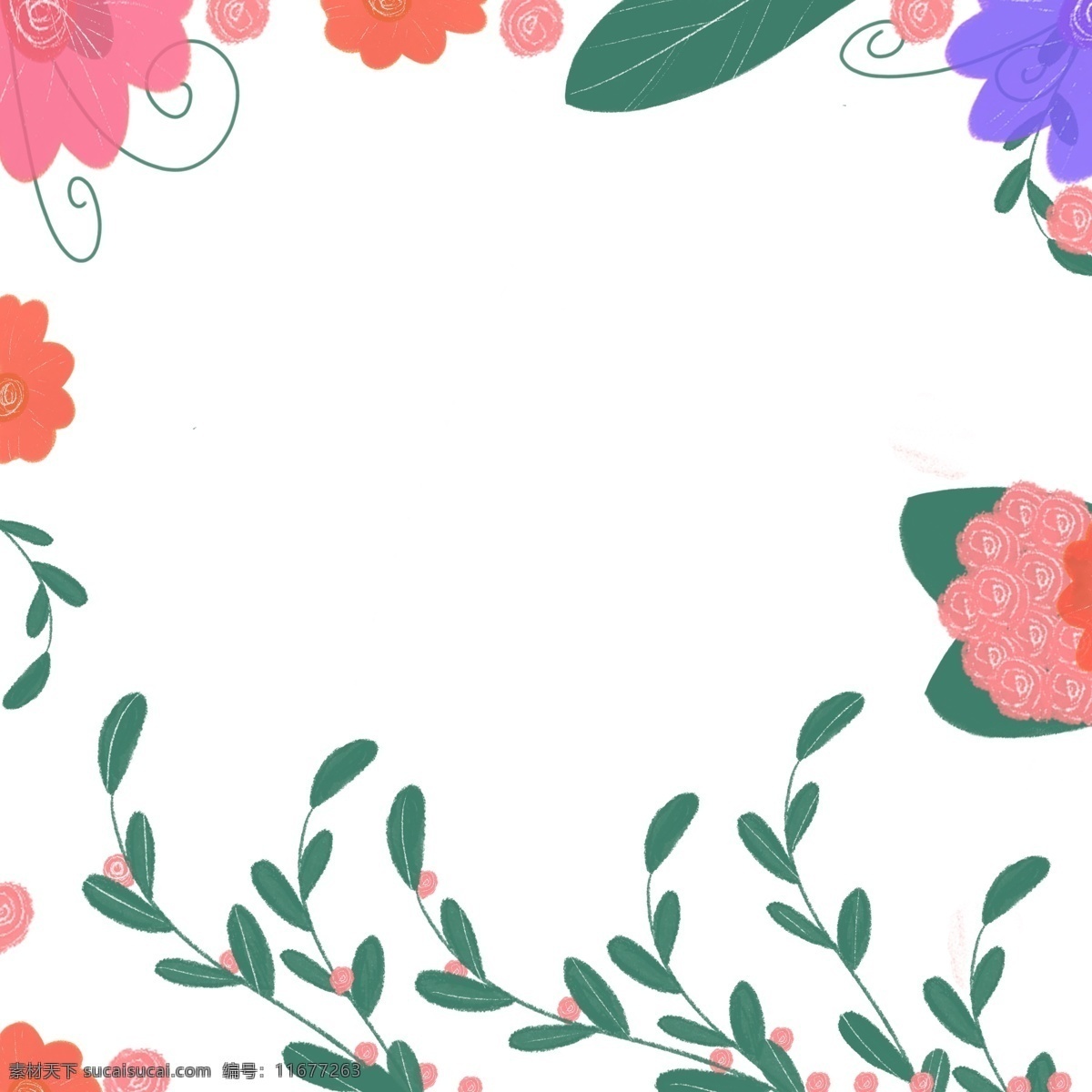 春季 唯美 花 框 插图 彩色花瓣 植物 春边框