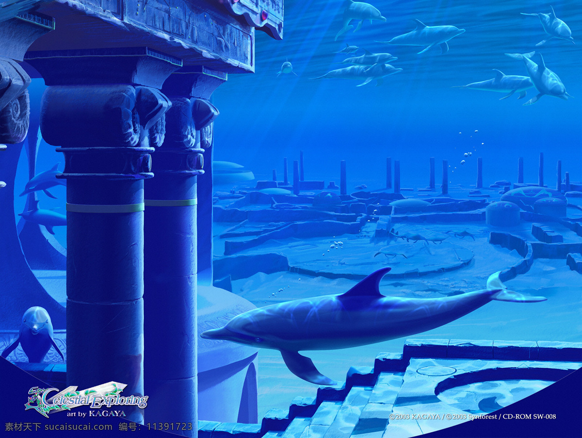 kagaya 自然 背景 深蓝 水底 海豚 自然风光 自然景观