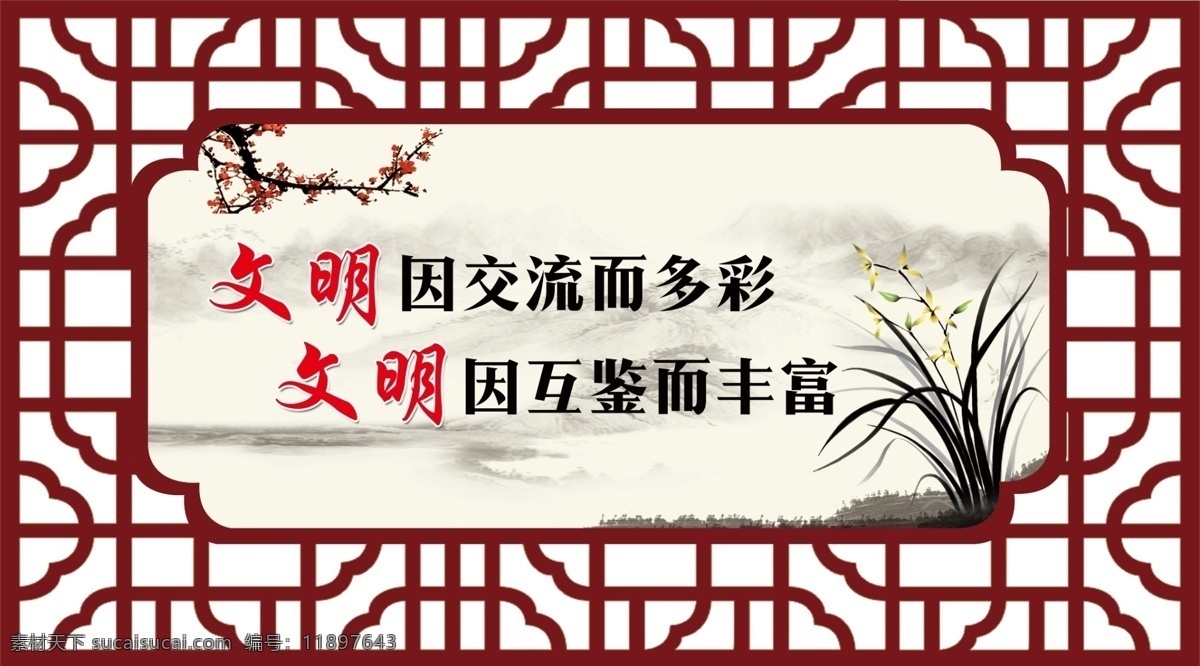 創(chuàng)城標(biāo)語(yǔ) 文明 異形邊框 蘭花 山水 水墨山水 分層