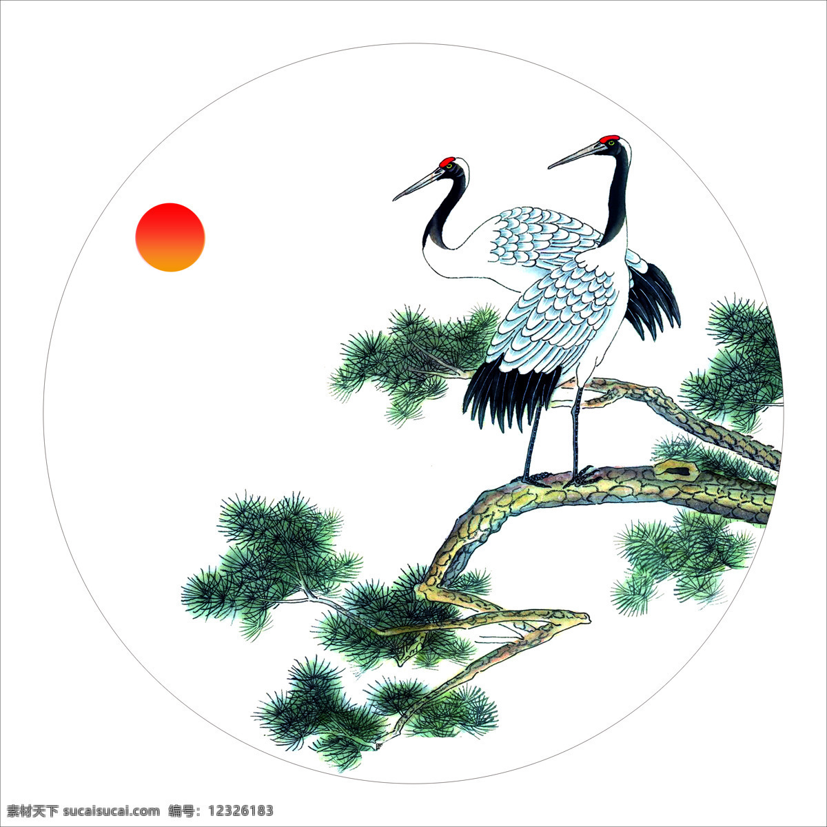 鹤 油墨画 扇面 山水画 圆扇 水彩画 仙鹤 文化艺术 传统文化