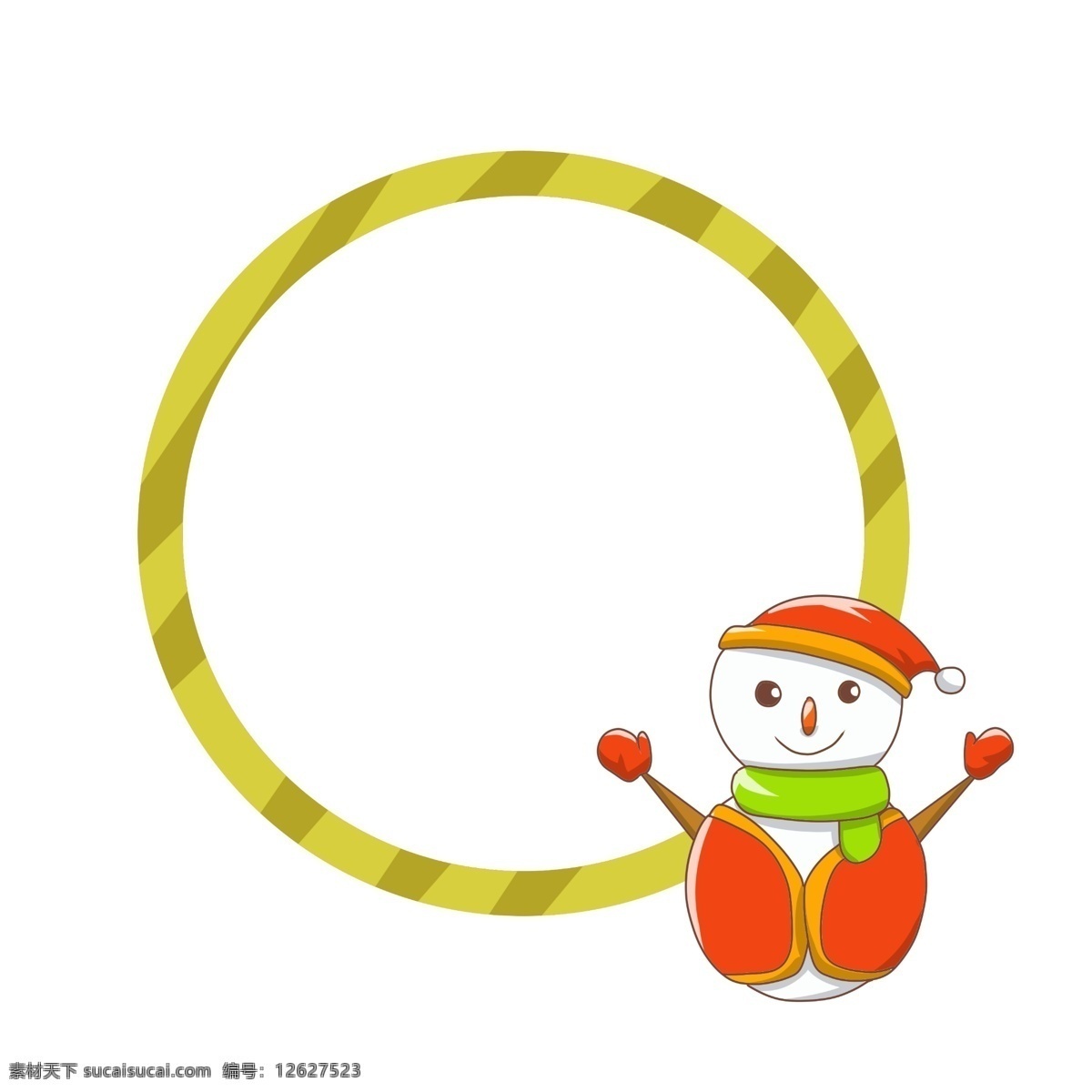 圣诞节 原型 圣诞老人 红色的圣诞帽 黄色的边框 圆形边框 漂亮的边框 手绘 边框 白色
