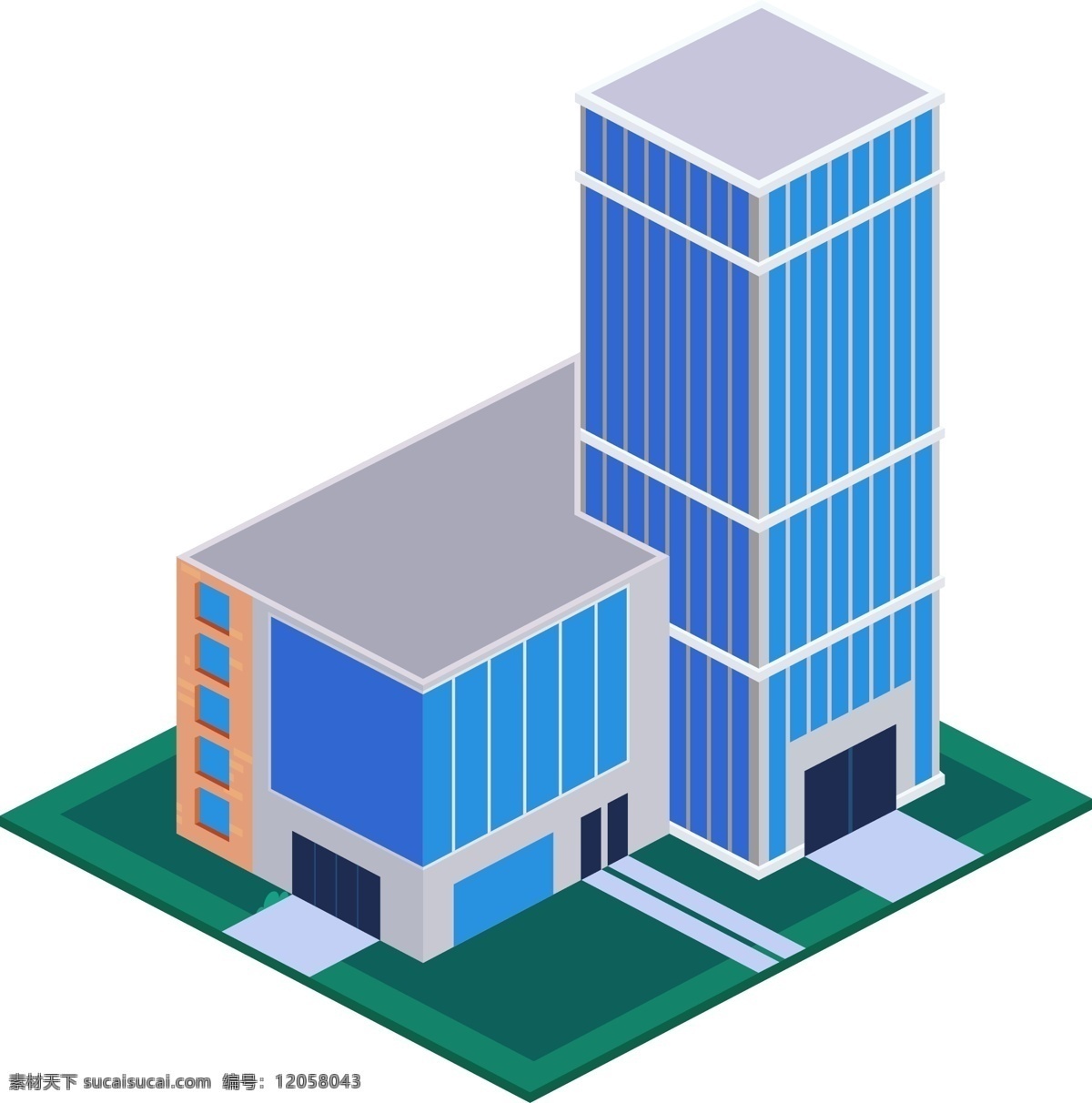 d 风格 大型 商业建筑 元素 商用 城市 生活 立体 蓝色 商业 2.5d 三维 大厦 高层 写字楼