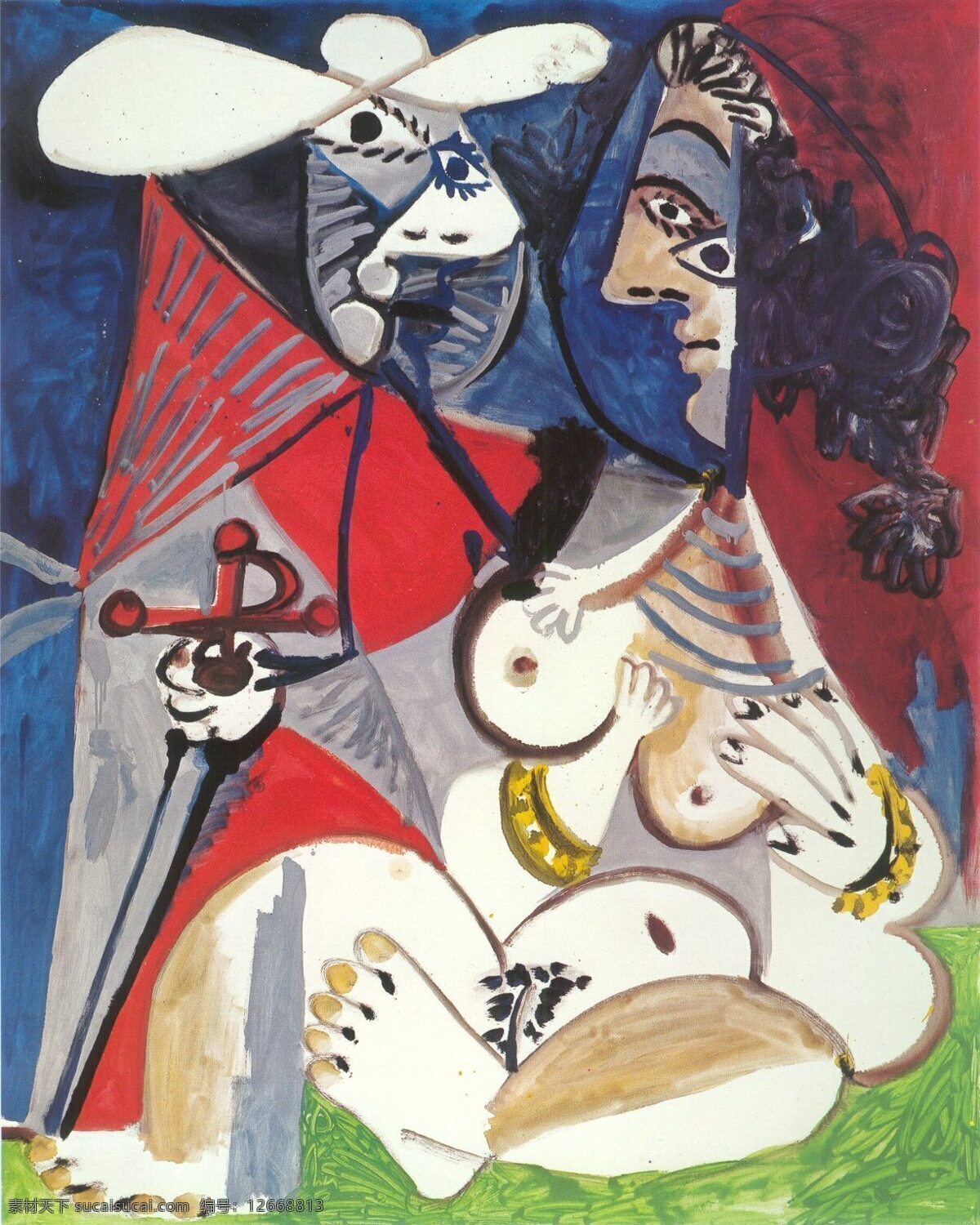 西班牙 画家 巴勃罗 毕加索 抽象 油画 人物 人体 装饰画 nue femme et matador le 1970 家居装饰素材