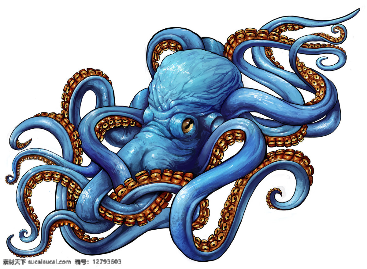 蓝色章鱼怪 章鱼 怪兽 壁纸 插画 蓝色 海洋 怪物 深海 恐怖 手机壳图案 t恤图案 印花 毛巾毛毯图案 唯美 动漫动画