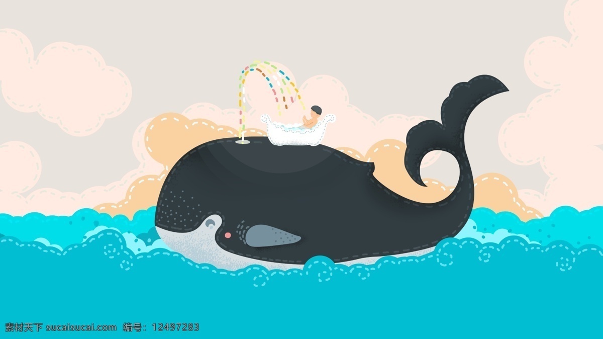 鲸鱼 海洋 插画 治愈 系 元素 手绘 风格 个性 卡通 鲸鱼手绘 鲸鱼插画 治愈系 背景 沐浴
