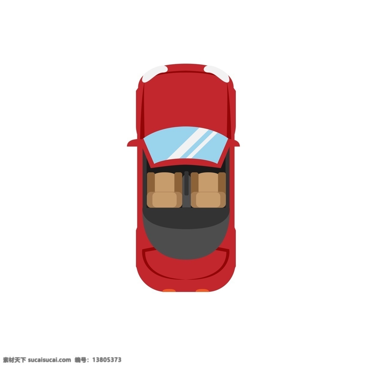 扁平化 红色 敞篷车 正面图 俯视 汽车 交通工具