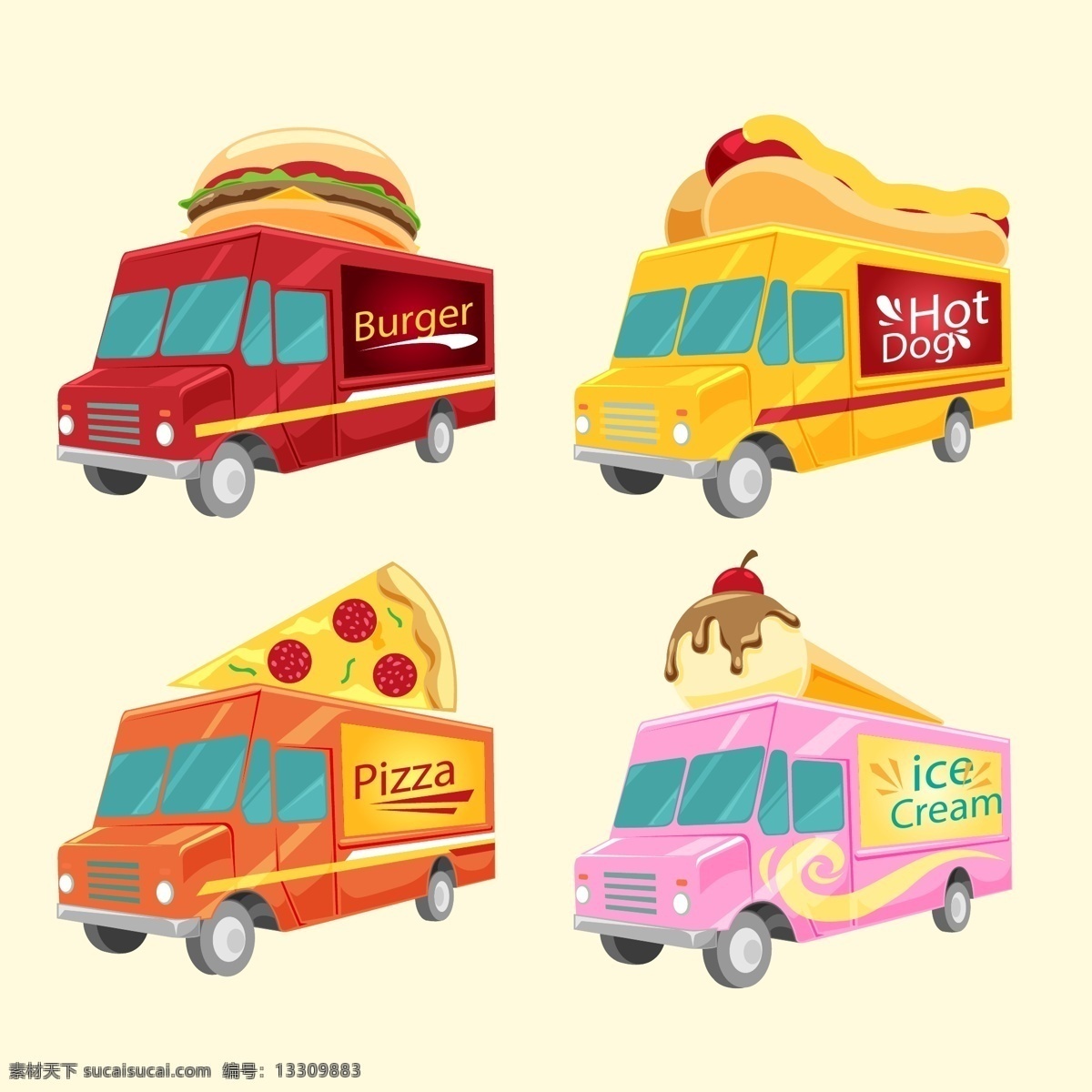 現(xiàn)代 扁平 食品 車 食物 美食 漢堡 食品車 卡車