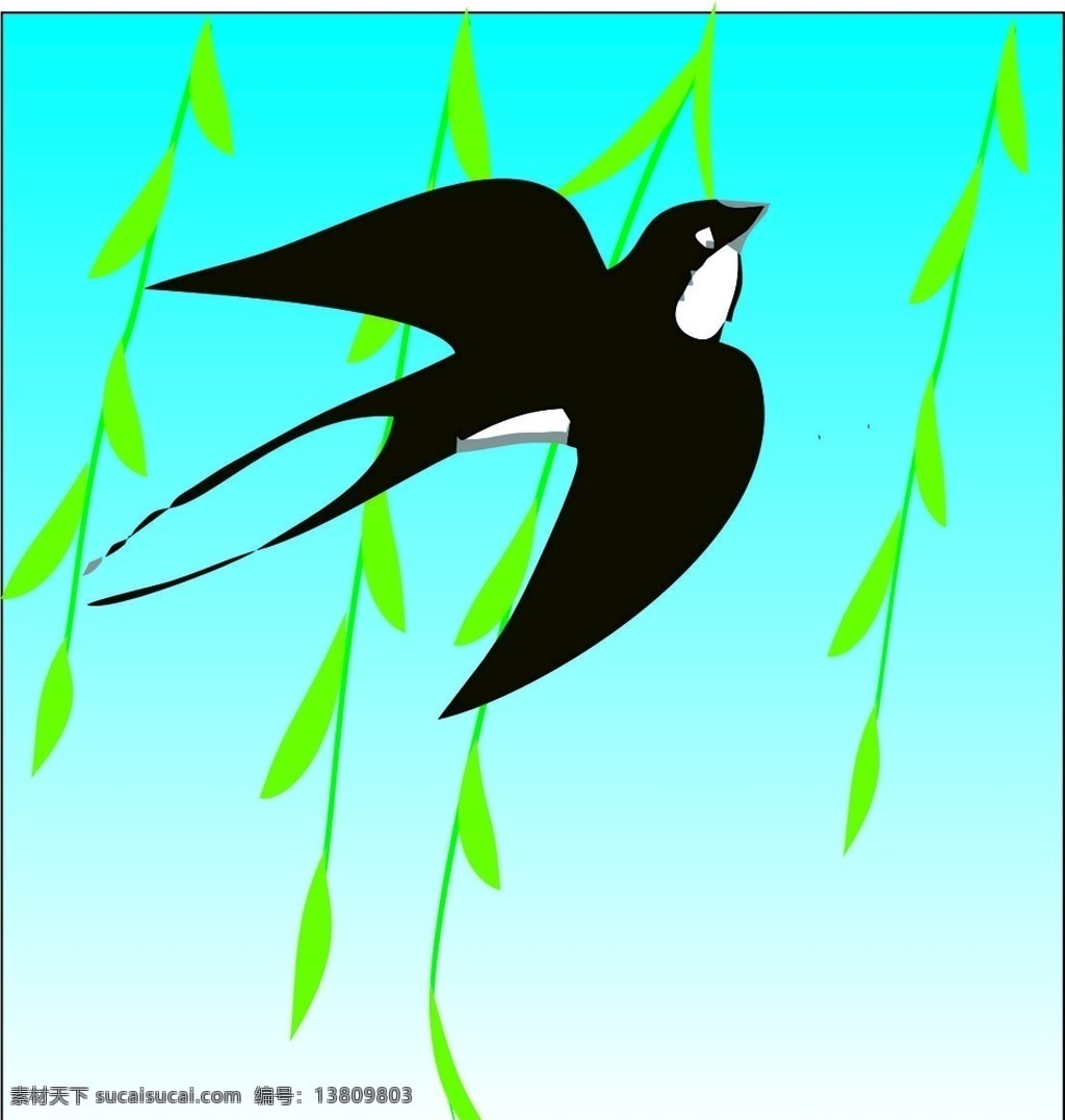 燕子图片 燕子 天空 柳叶 柳条 春天 动漫动画