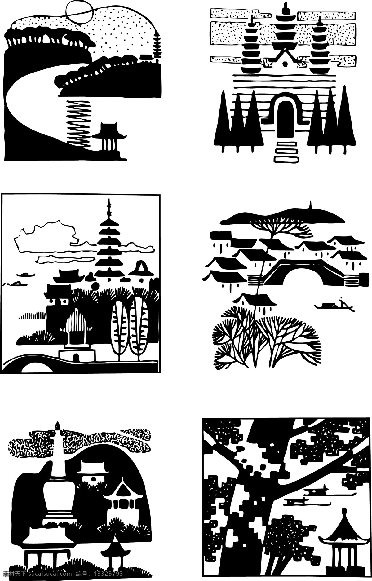 景區(qū) 黑白 裝飾畫 掃描 自轉(zhuǎn) 矢量圖 矢量素材 其他矢量 矢量