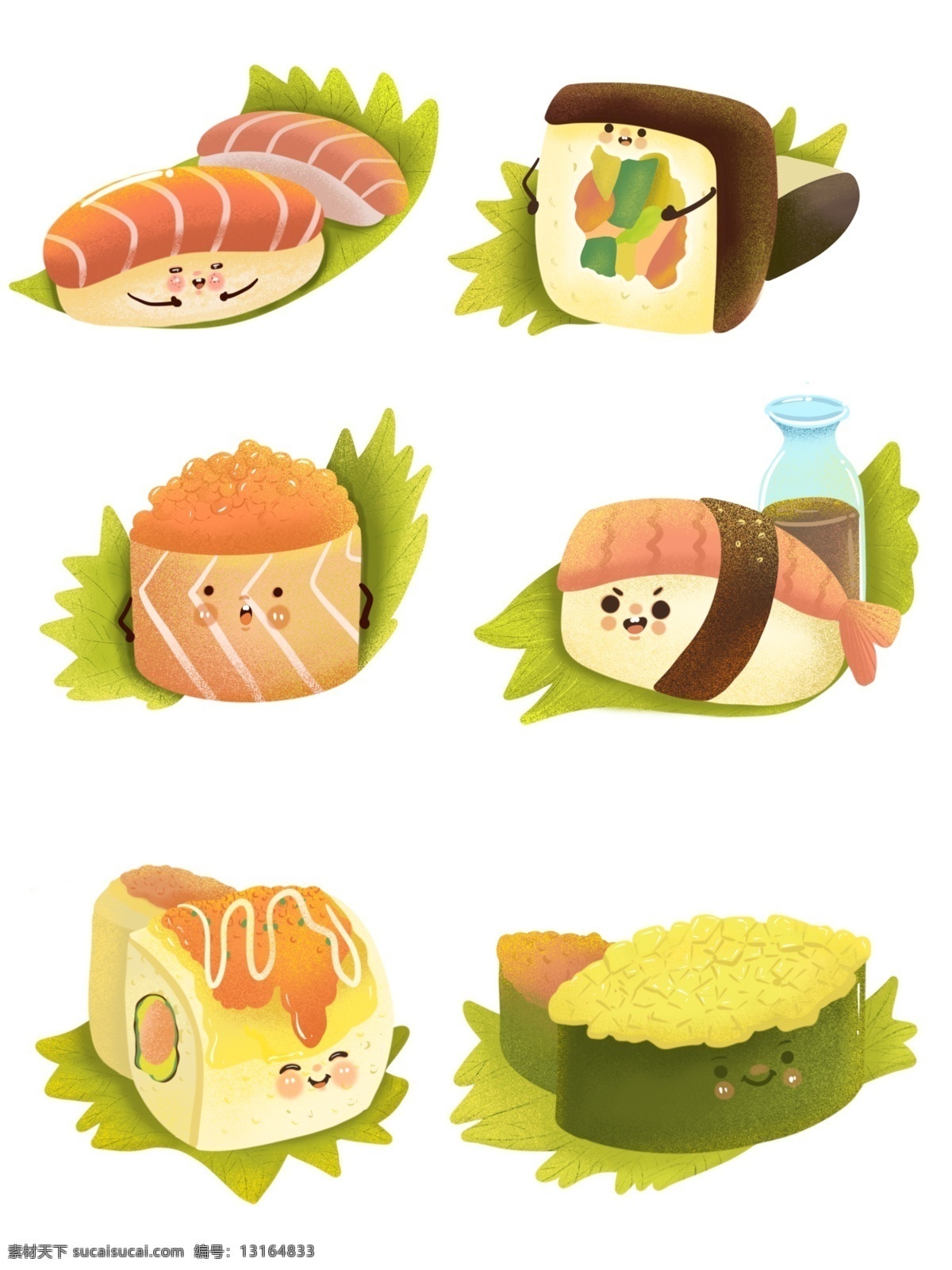 可爱 寿司 三文鱼 鱼 籽 海苔 玉米粒 吓人 卡通 形象 鱼籽 美味 美食 寿司店 饭团