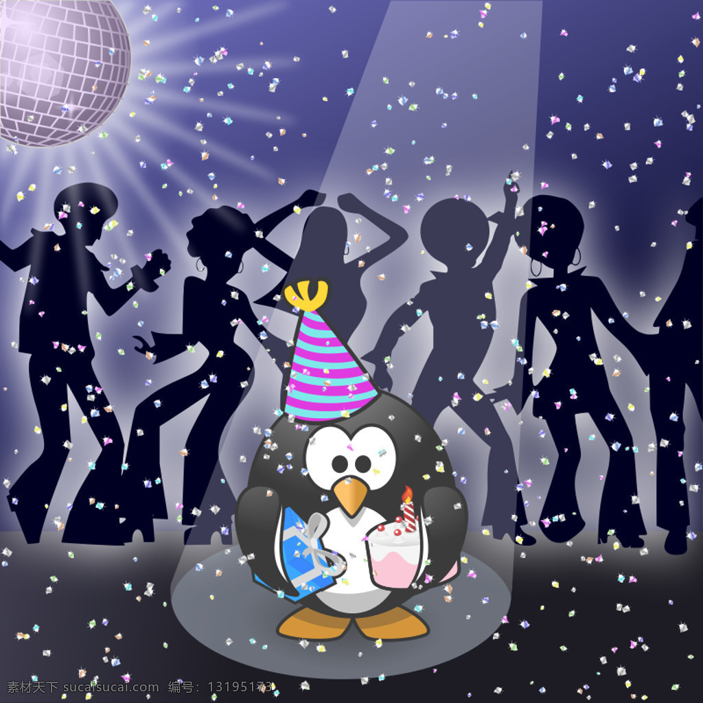 一月 月历 页 我们 跳舞 党 动物 鸟 企鹅 日历 生日 晚礼服 舞蹈 舞者 润滑脂 周年纪念 迪斯科 迪斯科球 球镜 插画集