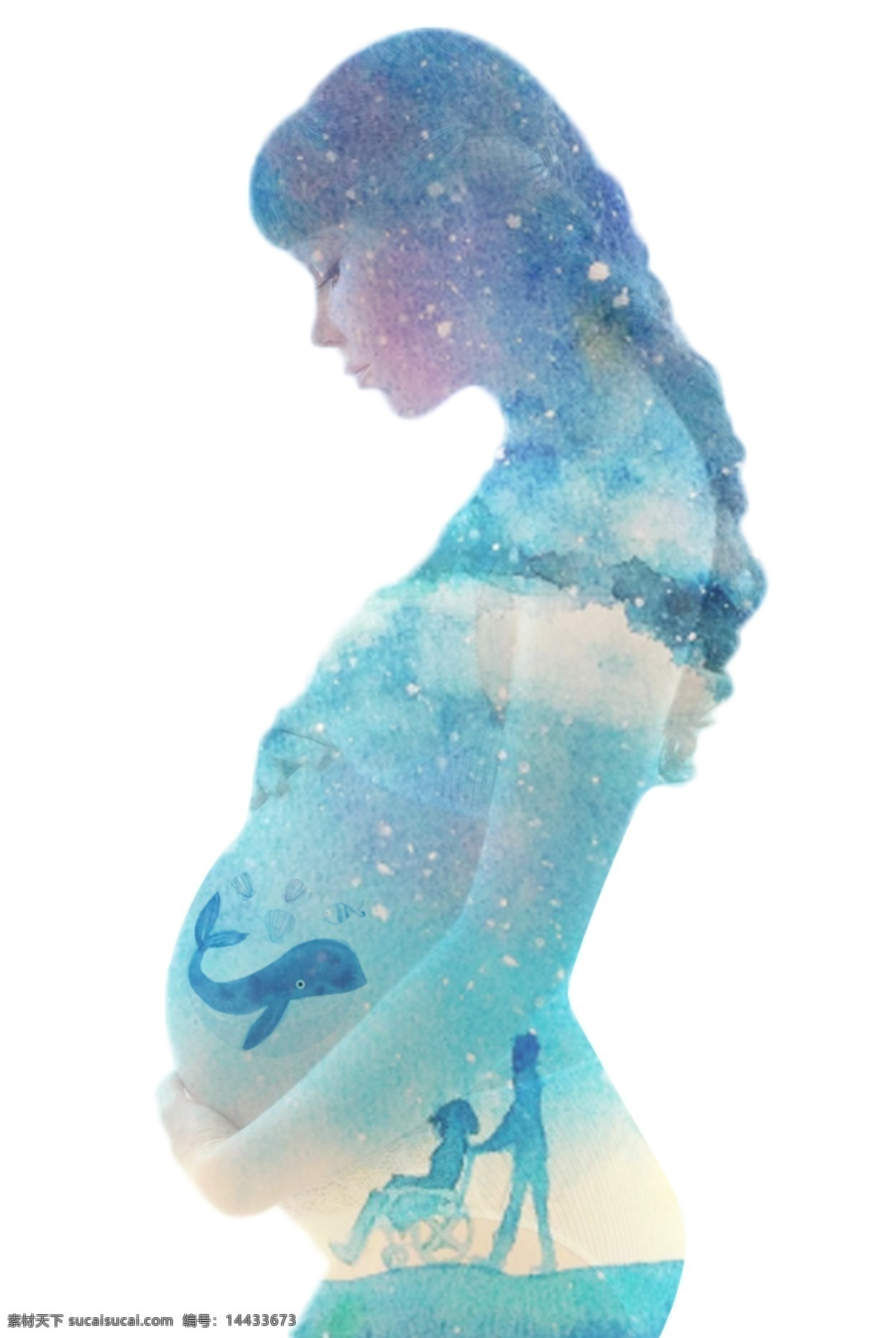 星空 物语 准妈妈 孕妇 矢量 怀孕 母婴 母亲形象 母爱 剪影 鲸鱼 星星 怀孕女人