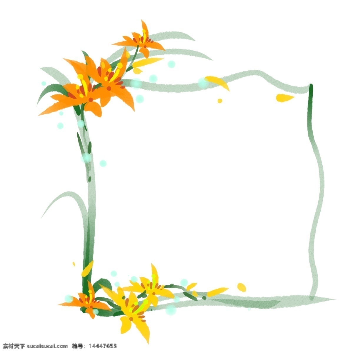 黄色 百合花 花卉 边框 黄色的花卉 卡通边框 花卉边框 鲜花边框 花朵边框 花环边框 百合花花卉