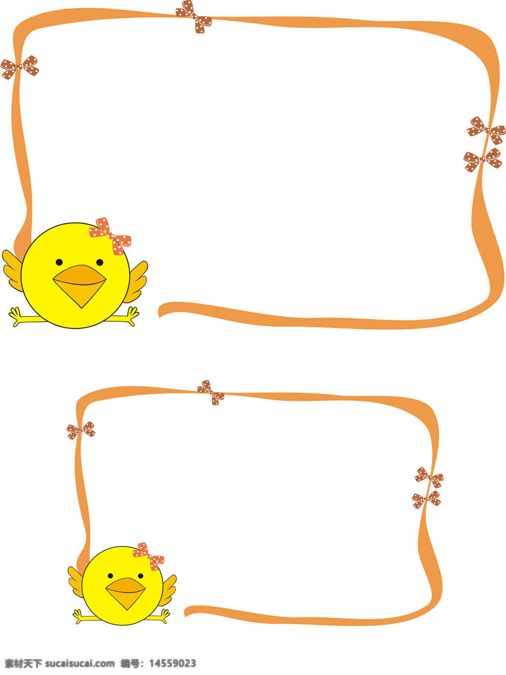 黄色 可爱 卡通 蝴蝶结 小鸡 边框 矢量图 可变色 可变尺寸