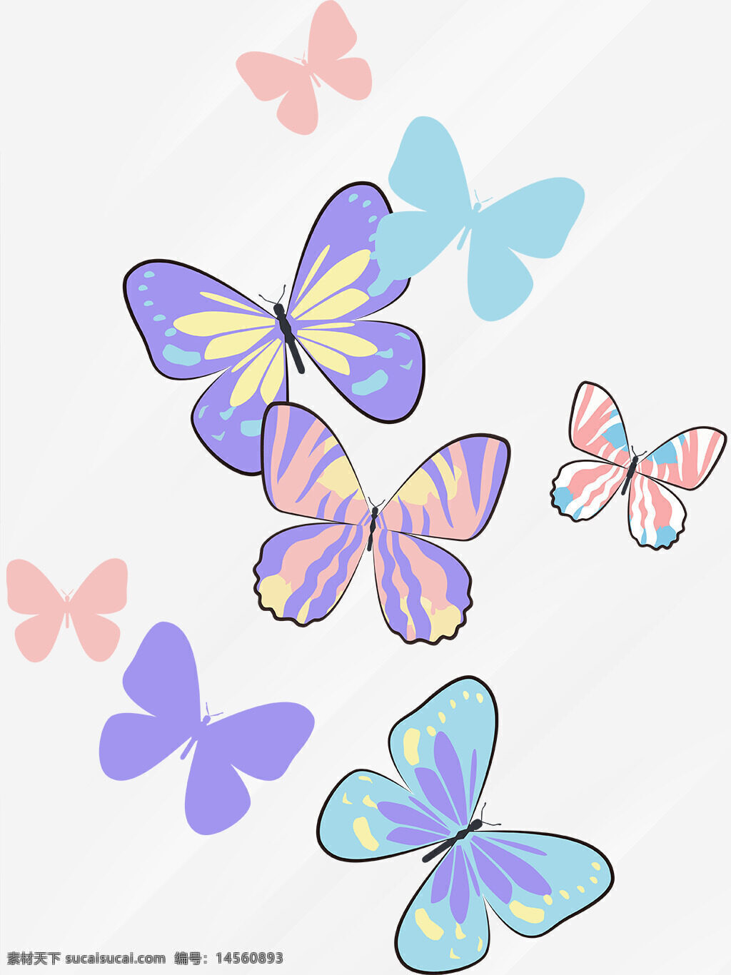 彩色 蝴蝶 印花 图案 素材 元素