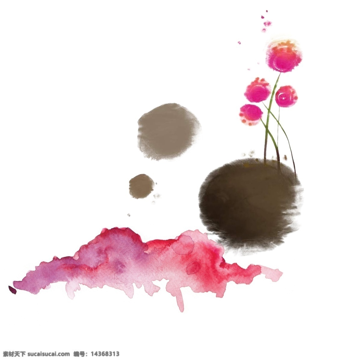 水墨艺术画 抽象 笔墨 花卉 简约时尚 画稿 水纹样 彩墨 彩画 分层