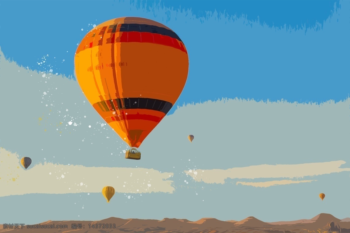 热气球 异域 旅行 海报 背景 异域旅行 蓝天白云 橙色热气球 旅游 热气球旅行 热气球旅游